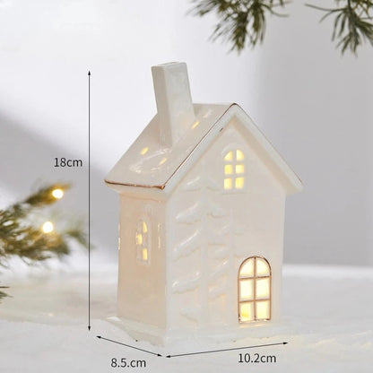Christmas Ceramic Light Up Tree House Desktop Ornament Holiday Home Decor Tabletop Decoration Christmas Perfect Gift Idea Good Vibrations