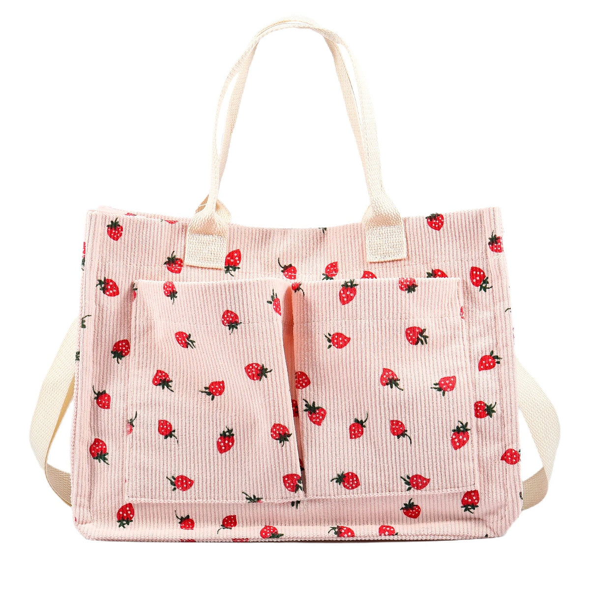 Tote Bag Cute Strawberry Patched Purse for Women Fabric Large Capacity Tote Purse Enduring Tote Bag with Adjustable Shoulder Good Vibrations