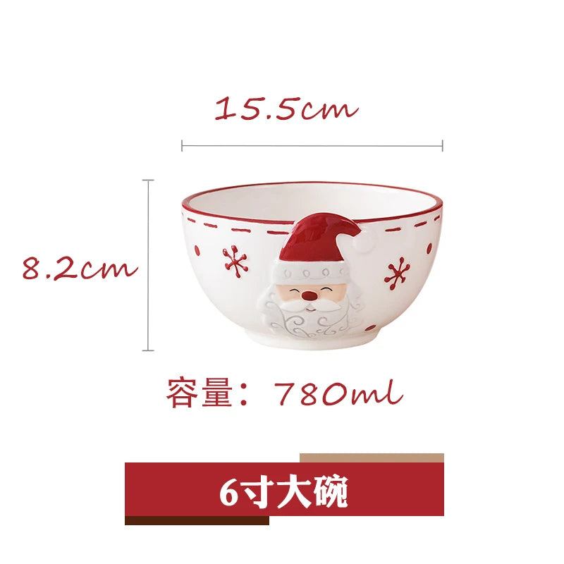 Christmas Hand-painted Ceramic Tableware Set Cute Christmas Steak Plate Embossed Underglaze Color Flat Plate Good Vibrations