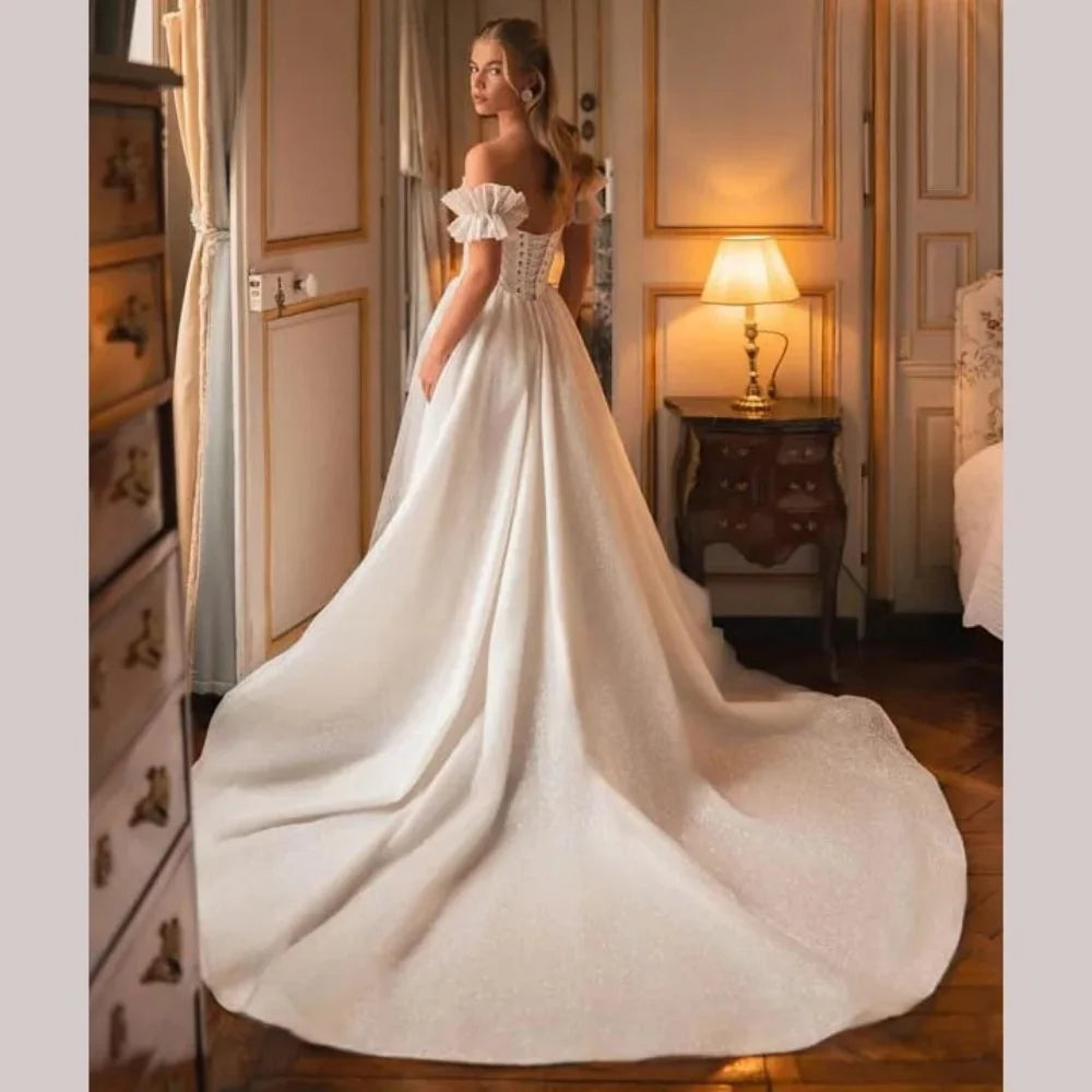 Enternity Fashionable Wedding Gown For Bride Off The Shoulder Court Train Sweetheart Bride Gown Vestido De Novia Customized Good Vibrations