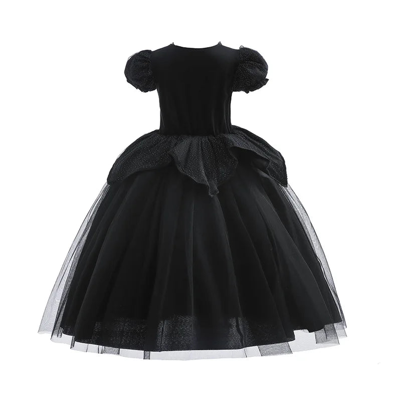 Halloween Costume For Kids Black Witch Dress Luxury Lace Sequin Evil Role Playing Costume Maleficent Dress Up Outfit Ghost Bride Good Vibrations