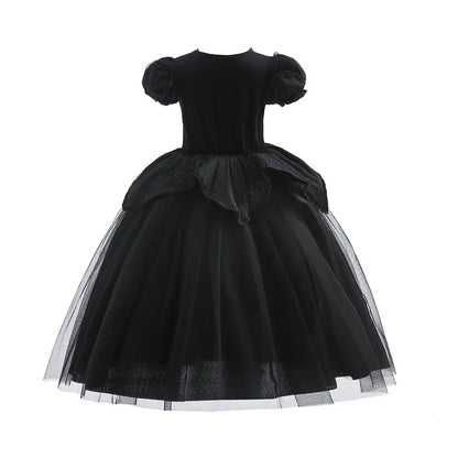 Halloween Costume For Kids Black Witch Dress Luxury Lace Sequin Evil Role Playing Costume Maleficent Dress Up Outfit Ghost Bride Good Vibrations