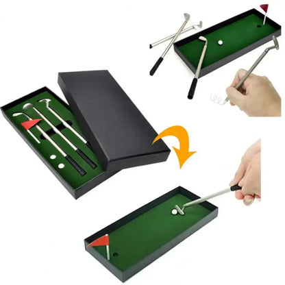 Golf Pen Set Mini Desktop Golf Ball Pen Gift Includes Putting Green 3 Clubs Pen Balls and Flag Desk Games Golf Accessories Good Vibrations
