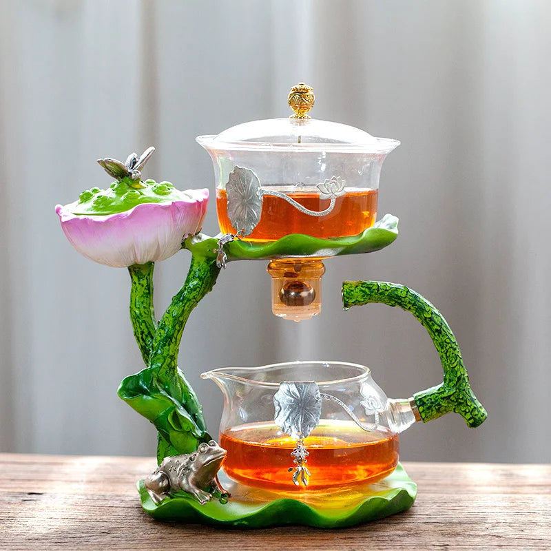Automatic Tea Set with Heat-Resistant Glass Teapot and Lazy Magnetic Tea Infuser for Home and Office Good Vibrations