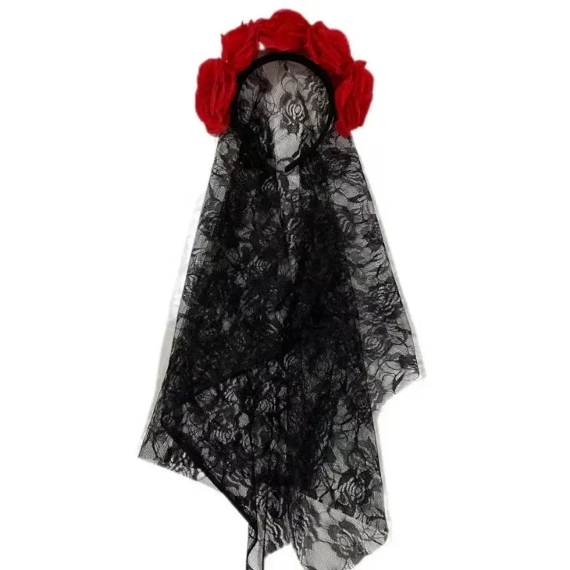 Halloween Black Veil Decoration Halloween Simulation Flower Headband Wedding The Dead Costume Cosplay Party Headwear Accessories Good Vibrations