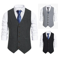 Men's Vintage Casual Black Grey Striped Single Breasted Suit Vest Elegant V Neck Gentleman Business Party Wedding Prom Vest Set Good Vibrations