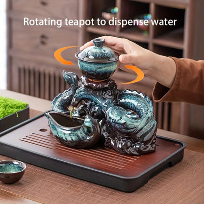 Coiling Dragon Ceramic Teapot Set - Rotating Spout Lazy Brewer , Effortless Pouring, Premium Tea Ritual Collection Good Vibrations