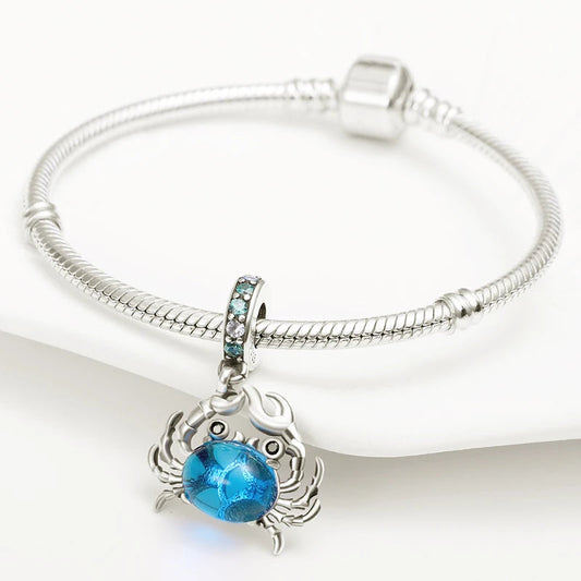 Hot Sales Charms 925 Sterling Silver Blue Crab Pendant Dangle Fit Original Bracelet DIY Women Jewelry Making Good Vibrations