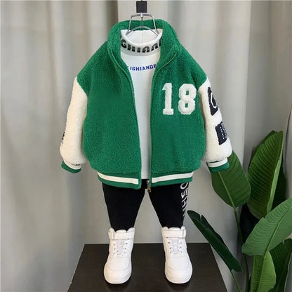 Children's Jacket Autumn and Winter Warm Coat 2023 New Boys and Girls' Plush Thickened Cardigan Jacket Good Vibrations