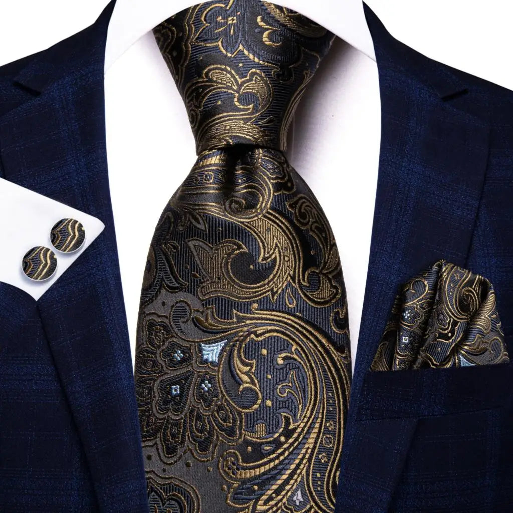 Jacquard Peacock Blue Novelty Design Wedding Tie For Men Hanky Cufflinks Gift Mens Necktie Set Business Party Dropshipping Good Vibrations