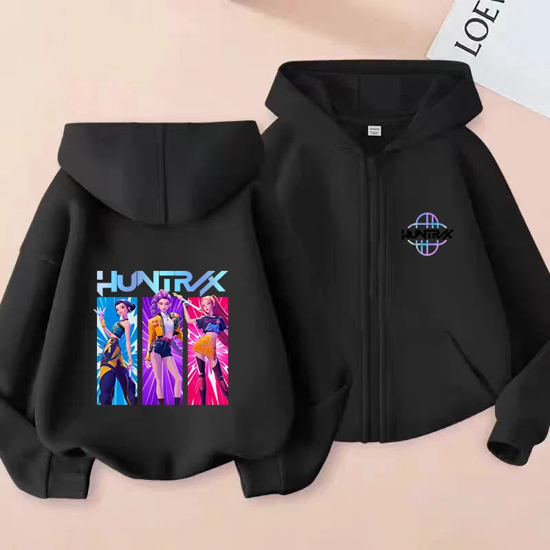 Demon Hunters K-pop Film Zipper Hoodie Fashion Oversized Jacket Zip Up Sweatshirt Streetwear Good Vibrations