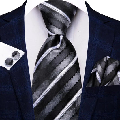 Black Red Striped Silk Wedding Tie For Men Handky Cufflink Gift Men Necktie Fashion Business Party Dropshiping Hi-Tie Designer Good Vibrations