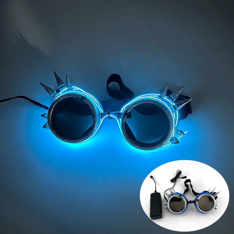 LED Funny Sunglasses Futuristic Soldier Round LED Steampunk Glasses Birthday Halloween Christmas Concert Steampunk Toy Glasses Good Vibrations