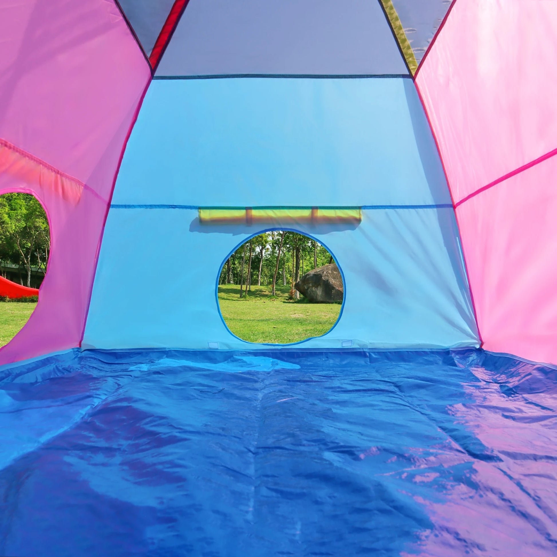 Kids Play Tent Indoor Outdoor Playhouse Tents for Boys And Girls Children's Game Center with Mesh Top & Tunnel Doors Good Vibrations