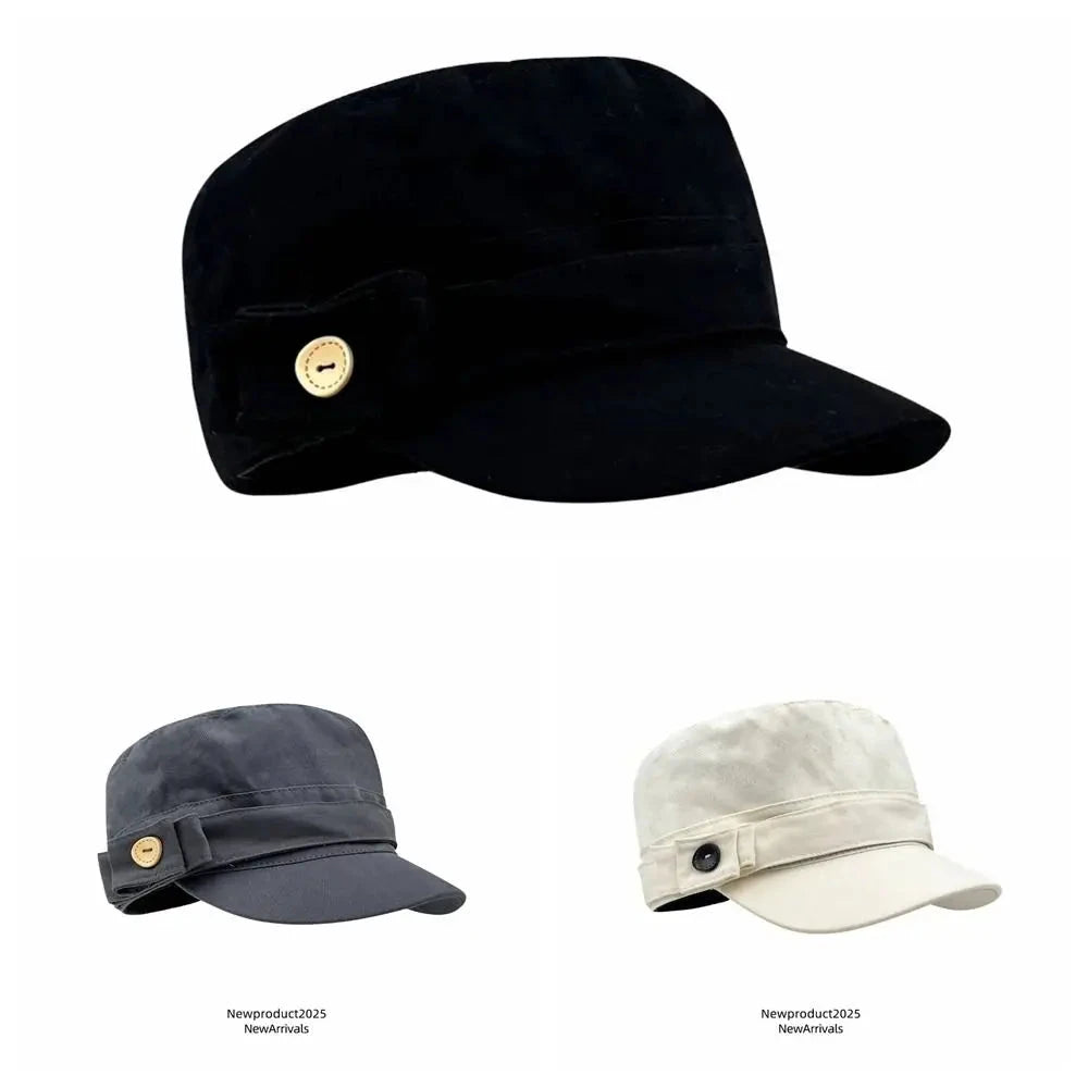 Personality Cloth Flat Cap Button Korean Style Equestrian Hat Newsboy Cap Cotton Retro Painter Hat Girl Good Vibrations