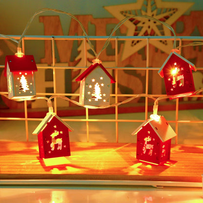 Christmas Wooden House LED String Light Xmas Tree Garland Home Fairy Lamp Merry Christmas Hanging Ornament 2025New Year Gift Noe Good Vibrations