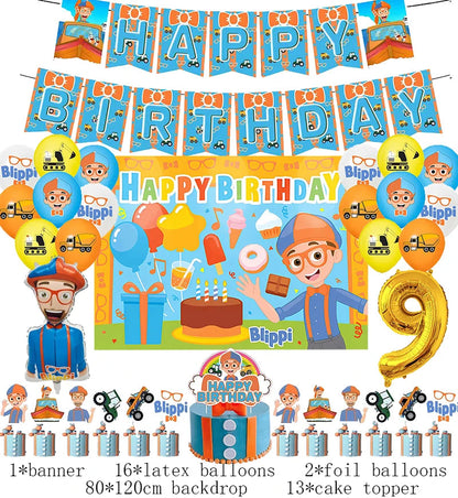 New Blippiing Birthday Party Decoration Foil Balloon Backdrop Banner Cake Topper Baby Birthday Party Supplies Good Vibrations