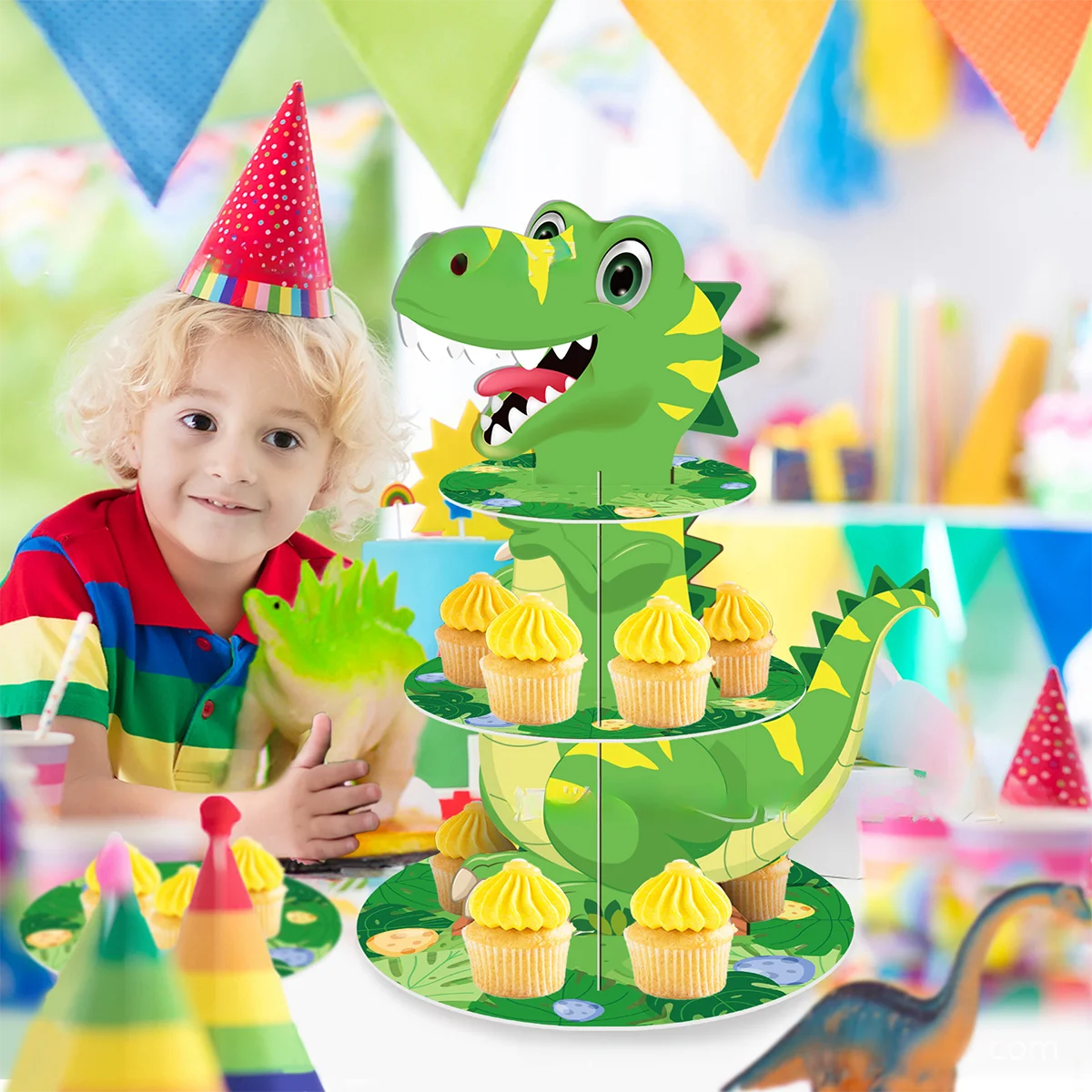 Dinosaur Cupcake Stand Birthday Party Decoration Kids Boy Girl Dino Wedding Birthday Party Supplies Favors Baby Shower Decor Good Vibrations