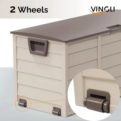 75 Gallon Outdoor Storage Box, Lockable Plastic Storage Containers with Lid, Patio Deck Box Furniture for Garden, Pool, Balcony, Good Vibrations