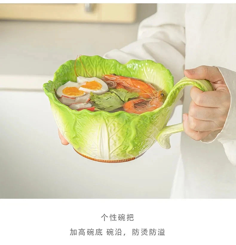 Creative Ceramic Imitation Cabbage Instant Noodle Bowl Large Soup Bowl Household Fruit Salad Bowl New Special-shaped Tableware Good Vibrations