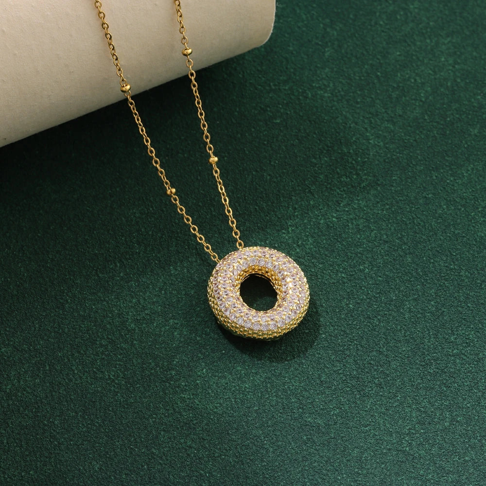 New Luxury Zircon Crystal 26 English Letters Stainless Steel Necklaces For Women Trendy Female Choker Chain Jewelry Wholesale Good Vibrations