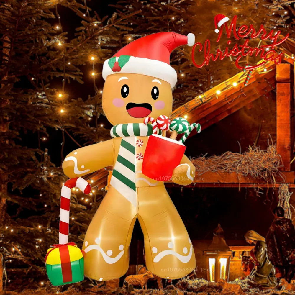 2.4M Christmas Inflatables Gingerbread Man Gift Pack Candy Built-in LED Lights Model Outdoor Ornament Party Garden Decor Prop Good Vibrations