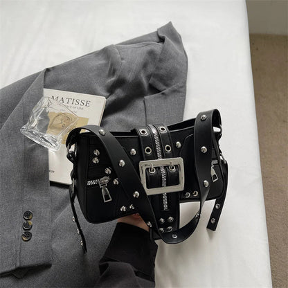Shoulder Bag for Women Punk Style Purse PU Leather Rock Fashion Handbags with Rivet Small Trendy Armpit Purse Bolso Mujer сумка Good Vibrations