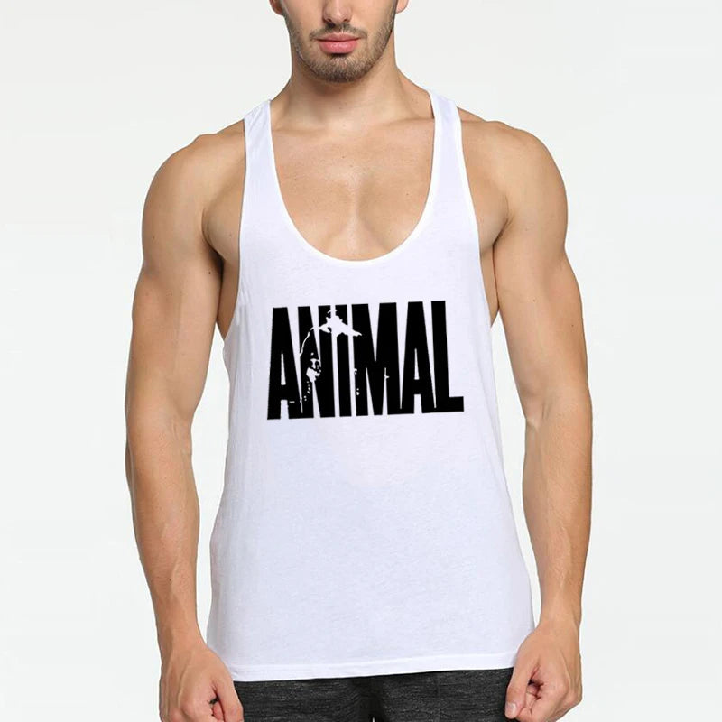 ANIMAL Letter Printed Gym Clothing Mens Bodybuilding Fitness Tank Top Cotton Raceback Stringer Singlets Workout Sleeveless Shirt Good Vibrations