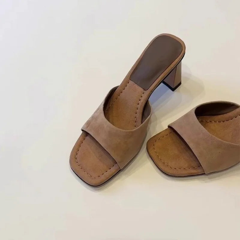 High Heels Women 2026 New French Sexy Open Toe High Heel Sandals and Slippers Square Toe Slippers Good Vibrations