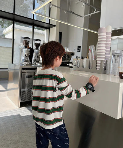 2025 autumn Children Clothes Girls Long Sleeves Bottoming Shirts Cool Boys Stripe Cotton T-shirt Teen Loose Casual 2-7y Kids Top Good Vibrations