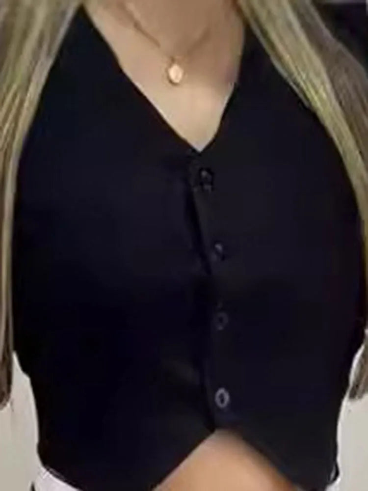 Women's Sexy Black 2 Piece Sets Fashion Hot Girls Wear Contrasting Color V-neck Waistcoat  Wide-leg Trousers Casual Suits Women Good Vibrations