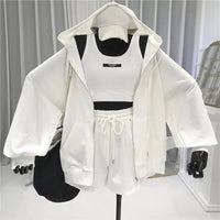 Women Coat Super Soft Sports Jacket Polyester Keep Warm  Simple Three Pieces Drawstring Shorts Vest Thin Coat Set Good Vibrations
