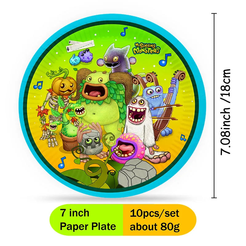 My Singing Monsters Party Decoration Tableware Set Hot Sale Supplies Kit Plates Cups Napkins Themed Cartoon Pattern Party Decor Good Vibrations