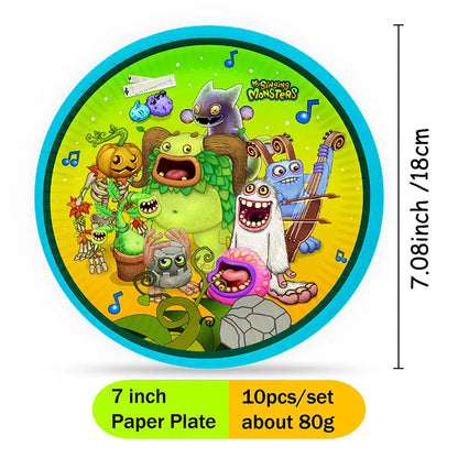 My Singing Monsters Party Decoration Tableware Set Hot Sale Supplies Kit Plates Cups Napkins Themed Cartoon Pattern Party Decor Good Vibrations