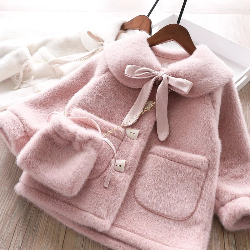 3 4 6 8 10 Years Girls Jacket Autumn Winter Warm Faux Fur Coat For Girls Christmas Princess Outwear Cute Plush Children Clothing Good Vibrations