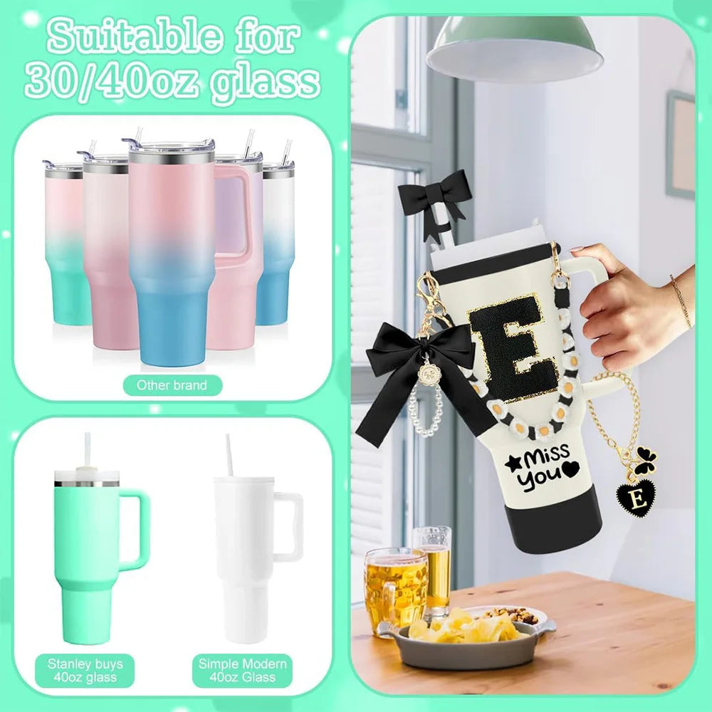 8Pcs Cup Accessories Including Straw Topper,Silicone Prorective Boot,Cup Charm,Stickers and Handle Strap for 40oz Tumbler Cup Good Vibrations