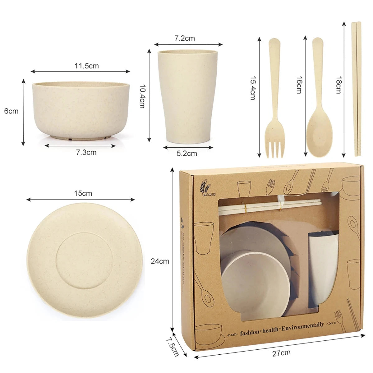 Fork Spoon Chopsticks Bowls Cup Dish Dinnerware Set High Grade Wheat Straw Tableware Children's Unbreakable Dishes Camping Set Good Vibrations