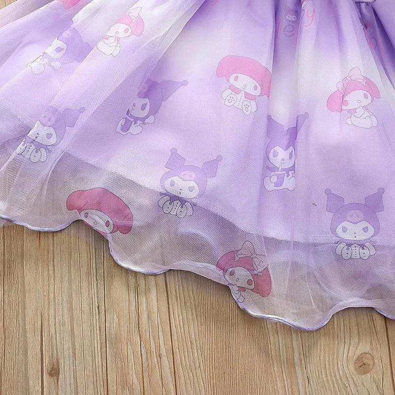 Fashion Girls Dress Spring Autumn Mesh Cartoon Kuromi Long Sleeve Princess Dresses for 2-6 Years Kids Birthday Party Costume Good Vibrations