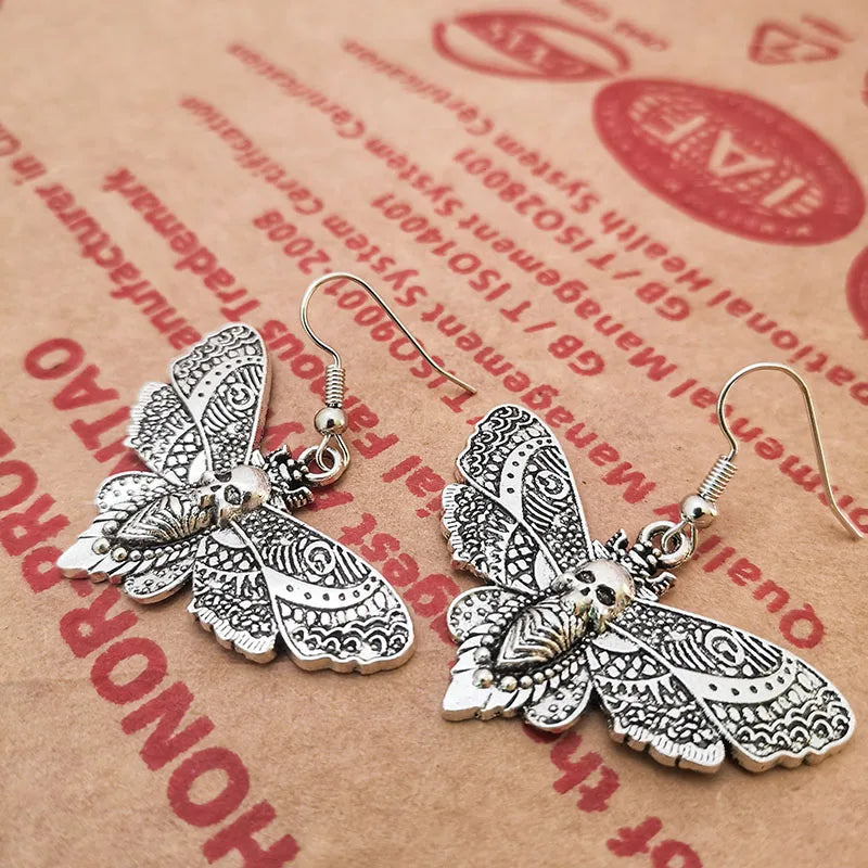 Vintage Fashion Death Moth Dangle Drop Earrings for Women Trendy Halloween Jewelry Christmas Gifts Good Vibrations