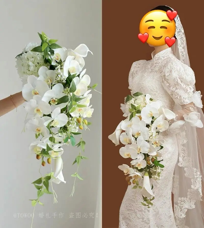Wedding Bouquet Bridal Artificial Silk Flowers Foam Roses Bouquet Lace Decoration Natural Wedding Flowers Good Vibrations