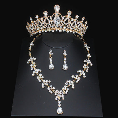 Luxury Crystal Wedding Bridal Jewelry Sets Women/Girl Gold Color Tiara/Crown Earrings Choker Necklace Bride Jewelry Set Good Vibrations Adult Super Store