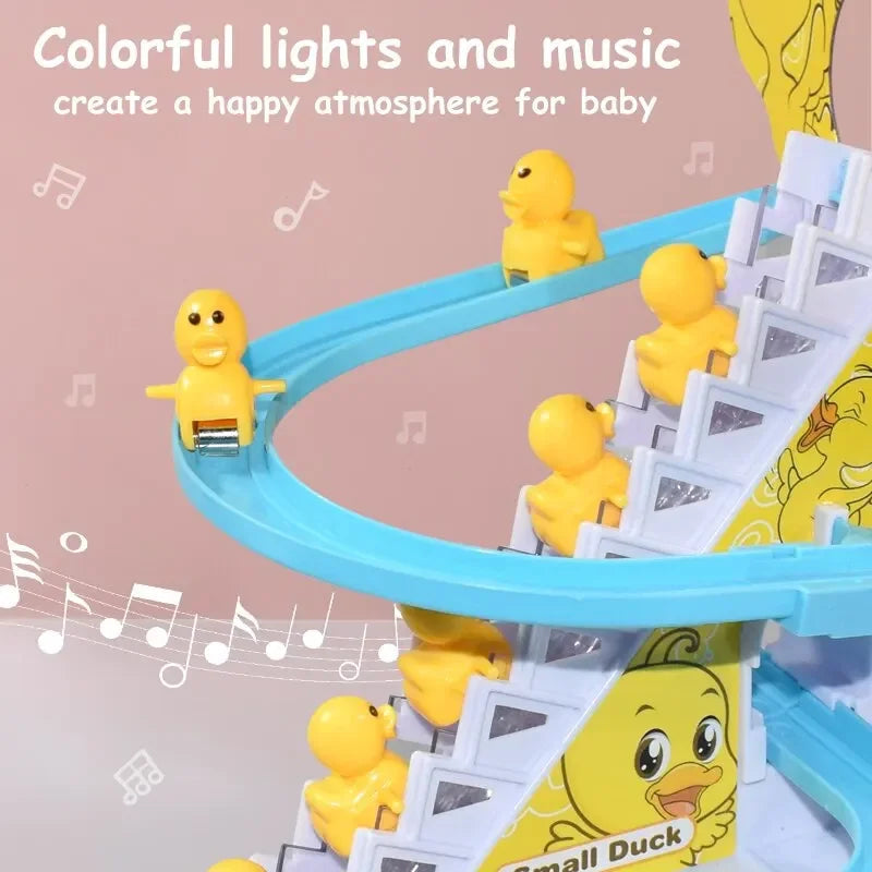 Electric Small Ducks Climbing Toys DIY Ducks Chasing Race Track Game Set with Lights & Music Roller Coaster Toy for Kids Gift Good Vibrations