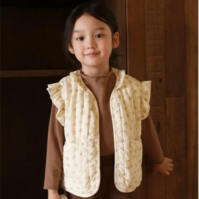 Korean Baby Autumn Winter Floral All-match Vest Baby Windproof Vest Jacket Toddler Girl Spring Waistcoat Cotton Padded Outwear Good Vibrations