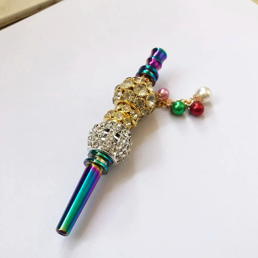 Luxury Bling Zinc Alloy Rainbow Rod Blunt Holder Handmade Metal Hookah Mouthpiece Mouth Tip with Rhinestones Jewelry Good Vibrations Adult Super Store