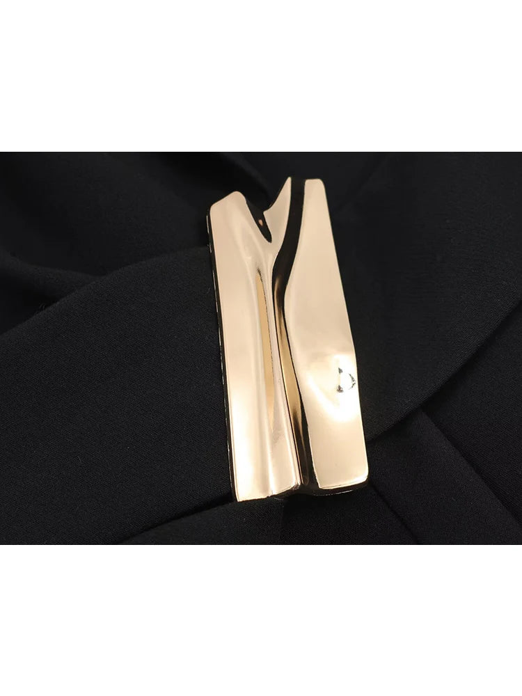 Women Pant 2 Pieces Set V-neck Buckle Decoration Blazer Coat High Waist Pants Female Chic New Office Ladies Fashion Outfits Good Vibrations