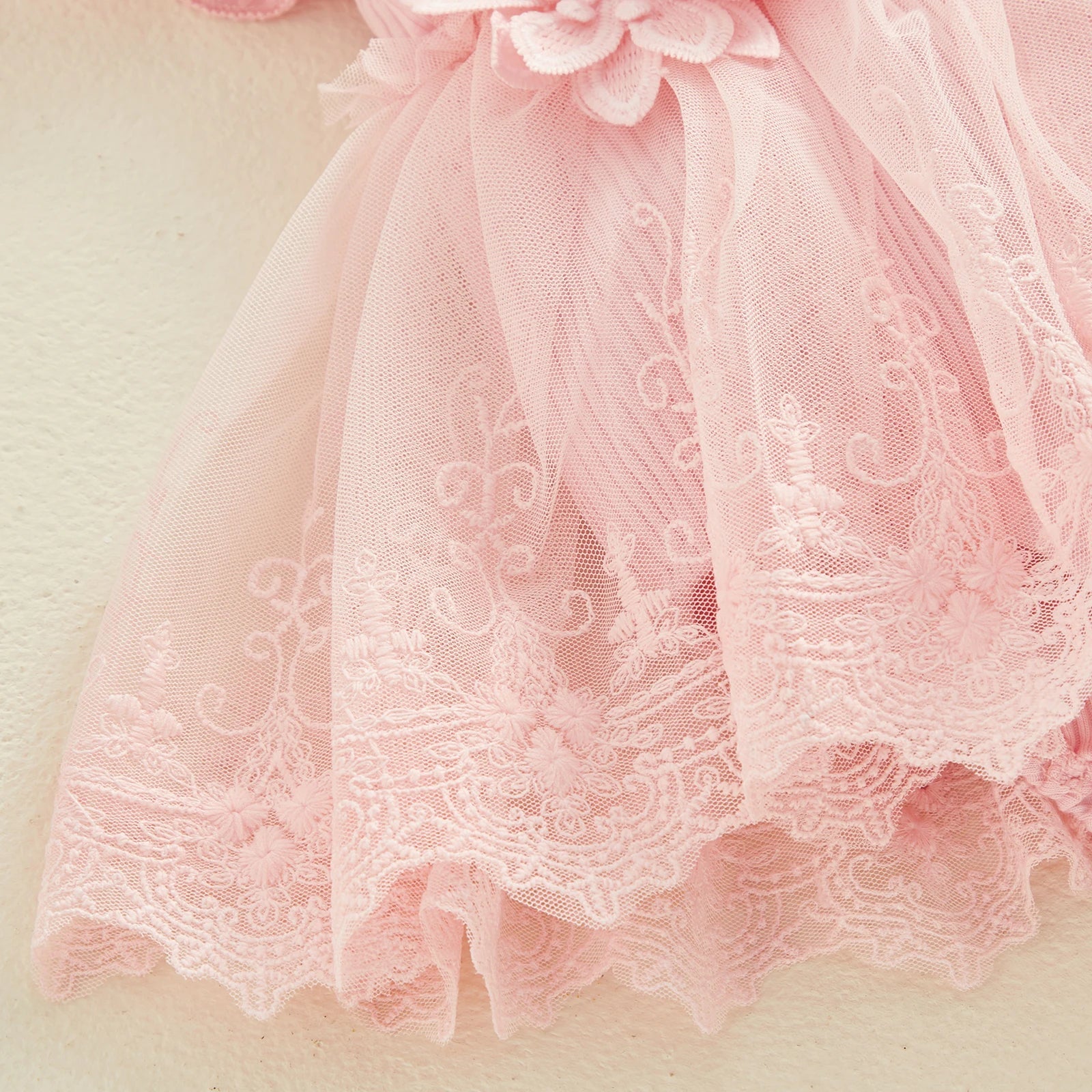 3D Flower Summer Baby Girls Romper Princess Mesh Newborn Clothes Lace Patchwork Ruffle Bodysuit Dress Headband Kids Clothing Good Vibrations