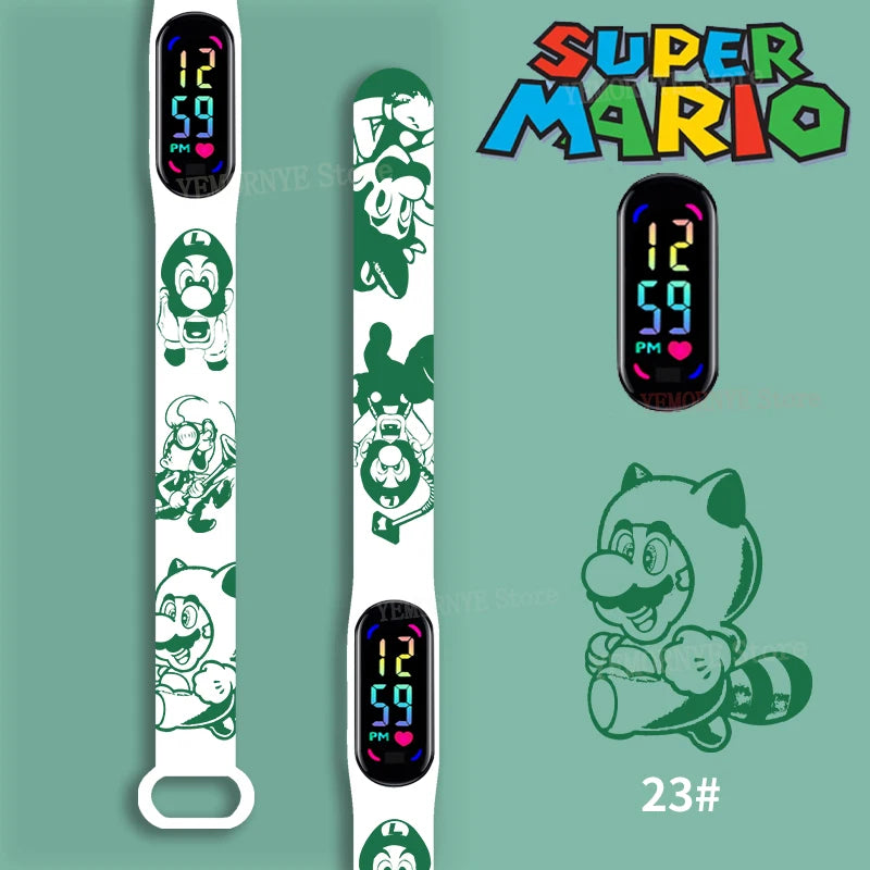 Mario Bros Children's Watches Action Figures Luigi Princess Peach Yoshi Bowser kids Sport Wristband Waterproof Digital Watch Toy Good Vibrations