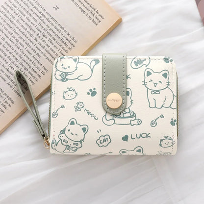 Cute Cat Coin Purse Women Fashion Short Wallet PU Leather Large Capacity Wallet Lightweight ID Card Holder Travel Cash Coin Bag Good Vibrations
