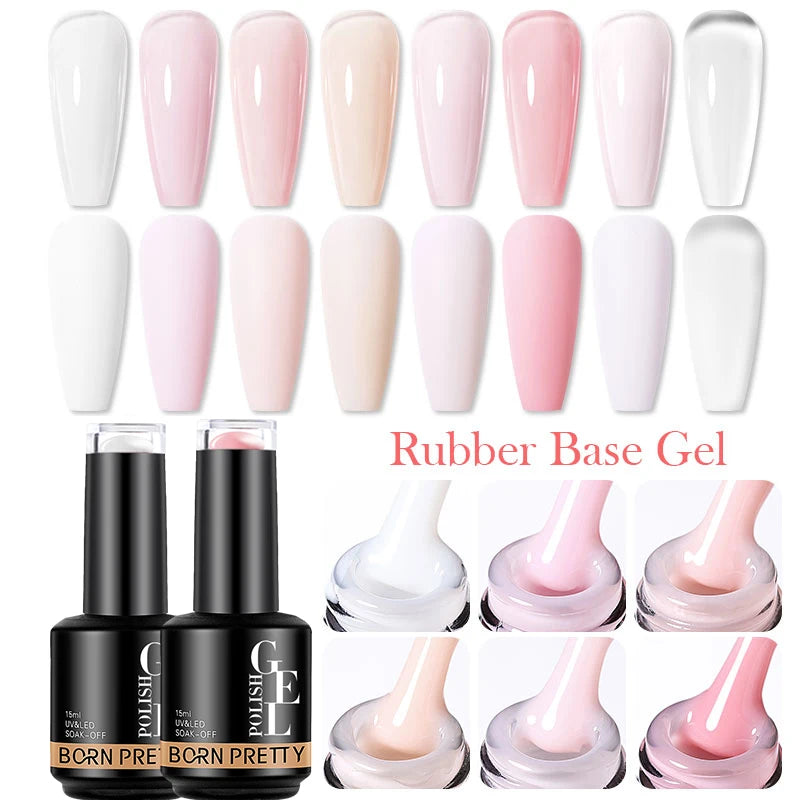 BORN PRETTY Milky Pink Rubber Base Gel Nail Polish Glitter 15ml Semi-Permanent Varnish Soak Off Self Leveling UV LED Gel Good Vibrations