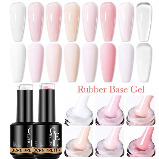 BORN PRETTY Milky Pink Rubber Base Gel Nail Polish Glitter 15ml Semi-Permanent Varnish Soak Off Self Leveling UV LED Gel Good Vibrations